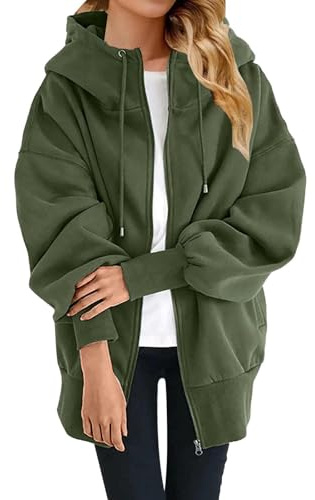Sweatjacka dam med huva oversize – huvtröja enfärgad dragkedja huvtröja dam dragkedja huvjacka med huva sweatshirt jacka med fickor Y2k sport stil huvtröja hoodie, Grön, XXL