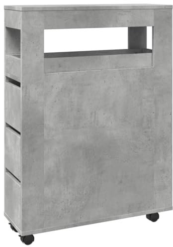 HETFTJN Schedario da Ufficio Madia Soggiorno Moderna Credenza Vintage Credenza Cucina Alta - Mobile da Bagno Stretto con Ruote Grigio Cemento in Truciolato per Soggiorno Sala Studio