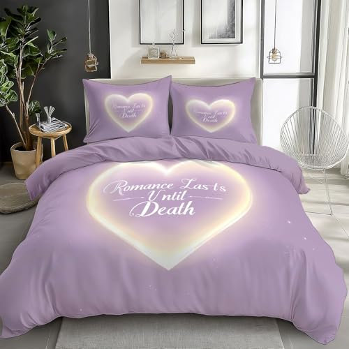 Set Copripiumino con Stampa Testo a Forma di Cuore del Romanticismo 200 x 200 cm, con Chiusura a Cerniera, per Bambino e Adolescenti, Copripiumino con Arte dei Sogni (1 Copripiumino + 2 Federe)