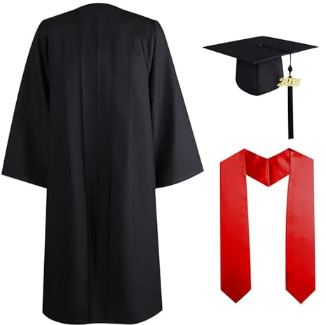 MNSWR Akademischer Talar,Graduation Set Bachelor Hütte Abschlusskleid Unisex Graduation Robe mit Quaste und Jahrgangszahl für Hochschule/Abitur/Bachelor/Master