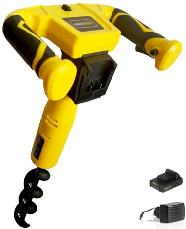 DOJOEUU Tarière électrique sans Fil, 550 TR/Min, avec Foret de 30 x 8 cm, Batterie de 2 Ah, Fonction Marche arrière, pour clôtures, Terres agricoles et Jardins.