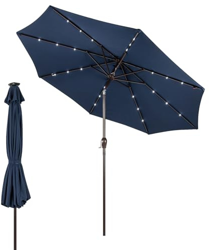 GYMAX Ombrellone da Giardino 3x3 M, con Luci LED Solare, Ombrello Inclinabile Regolabile, da Terrazzo Patio Spiaggia