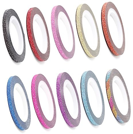VICASKY Pegatinas Autoadhesivas para Uñas Purpurina y Líneas Doradas de 1mm, 14 Piezas para Decoración Fácil y Profesional en Salones de Manicura Color Aleatorio