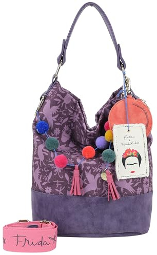 Fritzi x Frida Kahlo Izzy07 Limited Canvas Hobo Bag bolso hobo mujer bolso hombro bolso diario trabajo universidad cierre magnético canvas 37 x 27 x 17 cm – Turquesa, Rosa, Lila, Beige, Verde