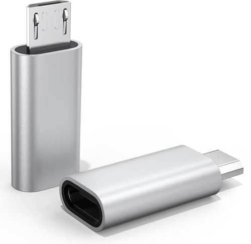 Mugust Adaptador Micro USB a USB C,2 Pack Micro Macho a USB-C Hembra Convertidor para iPhone 16/15 Pro MAX MacBook Air iPad Samsung Galaxy Huawei(Plata)