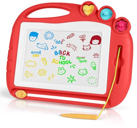 OFFCUP Magnetic Drawing Boar, Toddler Boy Girl Toys for 1-5 Year Old, Portable Doodle Pad with Pen, Learning Educational Toys for 1 2 3 Baby Kids Birthday Gift (Red)