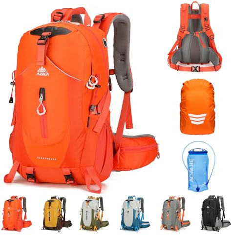 Geila ryggsäck 40 l vandringsryggsäck, utomhus camping, vandring, cykling, vandring, regnsäker ryggsäck, 40 l-röd + 1,5 l vattenpåse, L