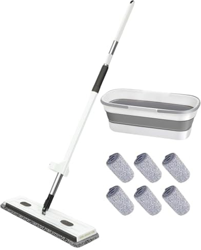 Traques Planos para La Limpieza del Piso - Mop Y Cubo Plano | Herramienta De Limpiador De Pisos | Herramienta De Limpieza para El Hogar Grande De 360 ​​° Giratoria con Mango Largo para Madera Dura,