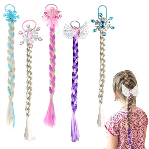 Dulynva 5 Pezzi Treccia Finta Capelli Bambini Principessa Parrucche Extension Capelli Treccine con Fascia Elastica Colorati Intrecciata Trecce Ciocche per Elsa Frozen Bambina Costume Cosplay