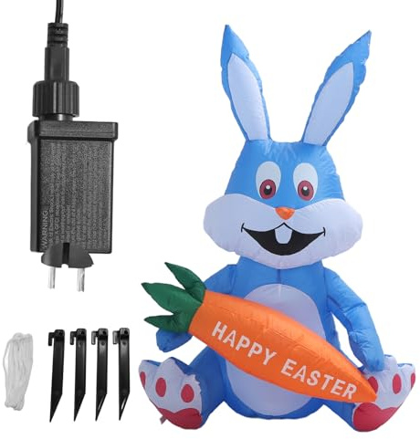 Cocoarm 1,2m Ostern Luftfiguren Außendekoration Aufblasbar Osterhase Cartoon Niedlich Spaß Luftfigur Garten Deko mit Selbstaufblasendem Design für Außenbereich (EU -Stecker 220 V)