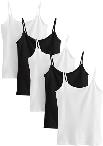 NEXT Mujeres Pack de 5 Camisetas de Tirantes Finos Blanco/Negro S