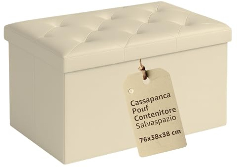 SONIT - Cassapanca Pouf Contenitore Beige 76x38x38 cm - Panca Contenitore Salvaspazio con Seduta Imbottita