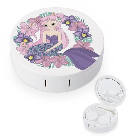 fkgvwo Contact Lens Case Purple Mermaid Contact Lens Box Travel Kit Portable for Travel & Home