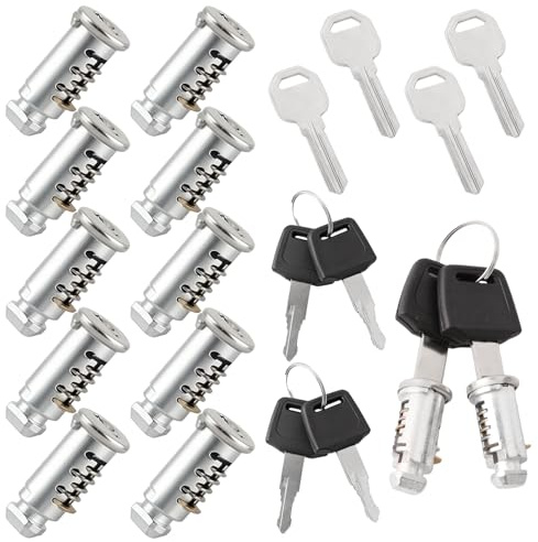 BAIFULAI Lot de 12 noyaux de serrure : serrure de coffre de toit contient 12 cylindres de serrure, 6 clés et 4 clés de contrôle, cylindre de serrure de système de porte-bagages de voiture pour barres