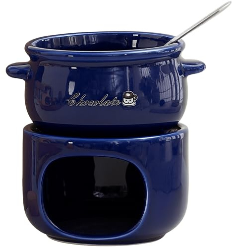 Gwezmxs Fondue de Chocolate en Cerámica Olla Set con Tenedore - Azul Marino