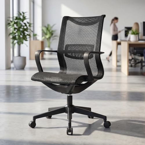 Ya-Home Ergonomisk skrivbordsstol, svängbar kontorsstol med justerbart ländryggsstöd andningsbart nät ryggstöd och höjdjustering för hemmakontor svart