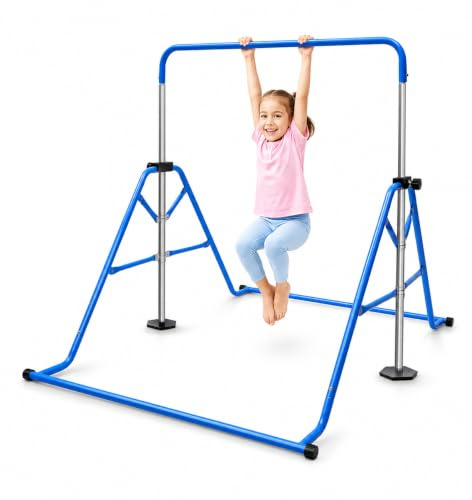 Barra de gimnasia infantil plegable, barra de gimnasio altura ajustable, estructura estable de acero con patas antideslizantes, equipo de entrenamiento en casa interior exterior para niños de 3 a 8