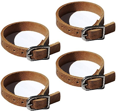 Wolfszeit Lederriemen 4er Pack - aus echtem, stabilen, braunen Büffelleder - mit Metallverschluss