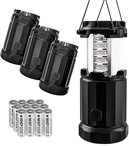 Etekcity Camping Lantern Battery Powered Led Lights with AA Batteries, Upgraded Magnetic Base and Brightness Control Flashlights for Power Outage, Backpacking, Hiking, Storms, Black, CL30-4 Pack