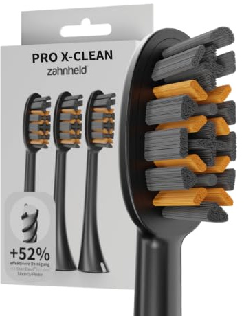 Zahnheld Bürstenkopf Pro X-Clean 3er-Set, Gero G2 & G3, Schwarz | Zahnbürstenköpfe, Aufsteckbürsten für Schallzahnbürste, elektrische Zahnbürste, Plaqueentfernung