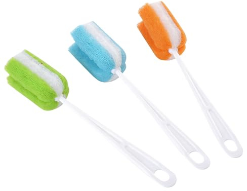3PCS Soft Hanging Sponge Cleaning Brush Cleaner with Long Handle Cup Feeding Bottle Scrubber Washing Brushes for Coffee Glasses Pot Milk Cup Mugs Winebottle Baby Bottles(Color Random)