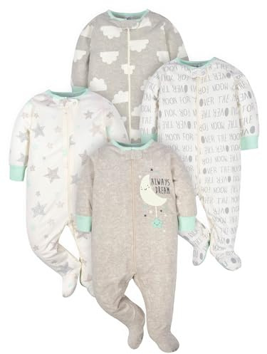 Gerber - Juego de 4 pijamas con diseño de elefantes unisex para bebé niño o niña con puños de manoplas
