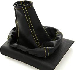 Schaltmanschette Schaltsack Sack Schwarz Faden Gelb Echt Leder myshopx SA81