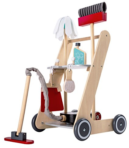 Bayer Chic 2000 277 01 Reinigungswagen für Kinder, Putzwagen aus Holz, Besenwagen mit Staubsauger und Zubehör