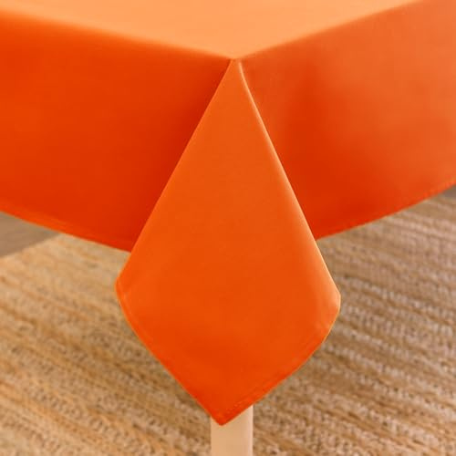 Encasa XO Table Cloth, Cotton Canvas Dining Cover 140x230 cm Orange | 100% Pure Heavyweight 180 GSM Fabric | Machine Washable | Fits 6 to 8 seater | Indoor & Outdoor Surface Protection
