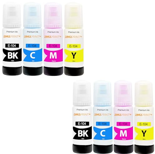Amaprint Tinte kompatibel mit Epson 104 für EcoTank ET-4800 ET-2871 ET-2870 ET-2862 ET-2861 ET-2811 (8x70ml Tintenflaschen)