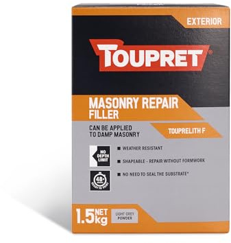 Toupret Masonry Repair Filler - Weather-Resistant Powder Filler for Exterior & Damp Masonry - No Shrink, Shapeable Deep Fills - Paint-Ready in 48‑72 hours - Cement-Based Repair Powder - 1.5kg