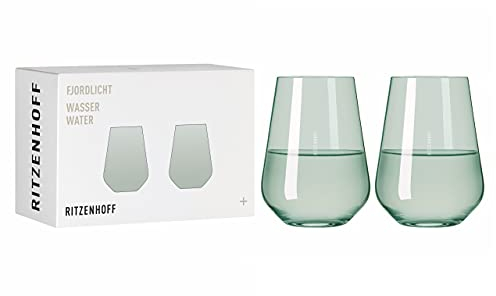 Ritzenhoff 3651004 Vaso de agua 500 ml - Serie Fjordlicht No. 4, 2 piezas con gradiente de color Verde - Made in Germany