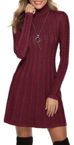 Gyabwn Knitted Dresses for Women UK Casual Long Sleeve Winter Dress High Neck Jumper Dresses