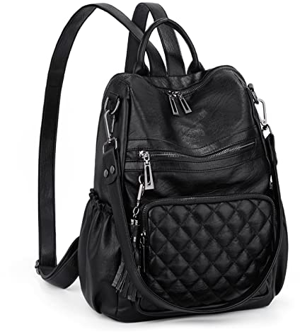 UTO Damen Rucksack Kunstleder Mode gesteppter Multifunktionsrucksack mit Quastendesign Lässige Schultertaschen vielen Kompartiment Reißverschluss Umhängetasche Rucksack Schule Schulrucksack Schwarz