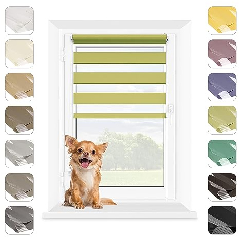 Mardom Rollos für Fenster Ohne Bohren Pistazie, 90x140 cm | Duo Rollo Tag und Nacht, Doppelrollo Klemmfix Ohne Bohren, Fensterrollo Innen mit Click-System, Sichtschutz, Jalousien