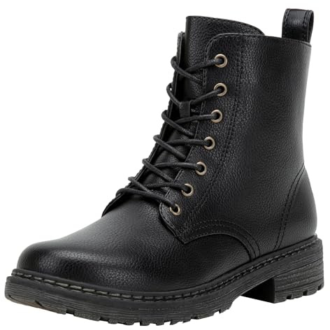 Vepose Women’s Black Combat Ankle Boots, Lace up Classic Seven Eyes Short Low Heel Zipper 9623 Booties, Size 10M US, (CJY9623 Black 10)