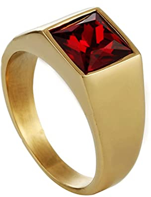 Homxi Herren Ring Punk,Ring Rund mit Quadratisch Stein Edelstahl Ring für Herren Rot Gold Herrenring Größe 67 (21.3)