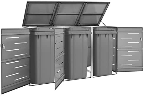 Mogou Mülltonnenbox für 3 Tonnen, Fahrradbox, Mülltonnenverkleidung, Fahrradunterstand, Mülltonnen Box, Aufbewahrungsbox,207x77,5x115 cm Edelstahl