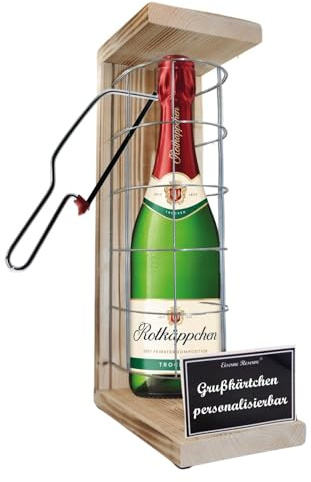 Personalisierte Geschenke für Männer Frauen Geschenkidee - Eiserne Reserve Gitterkäfig Rotkäppchen Sekt (1 x 0.75 l) incl. Notsäge - Papa Mama Geburtstag Hochzeit
