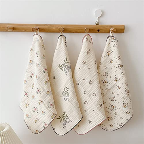 BuLuTu Floral Cleaning Cloths Kitchen Cotton Dish Towels 4 Pack,12x12