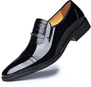 Herr läder loafers klänning sko spetsig tå dra på mockasiner körskor mode fest bröllop affärsskor, Svart, 39.5 EU