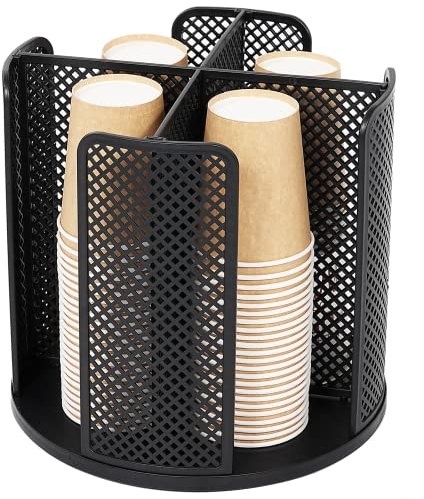 Fanspack Rotatable Cup and Lid Organizer with 4 Compartments, Coffee Cup Dispenser, Paper Cup Storage Holder, for Countertop Bathroom Kitchen Bedroom Coffee Shop (Black) (J8203111O6H)