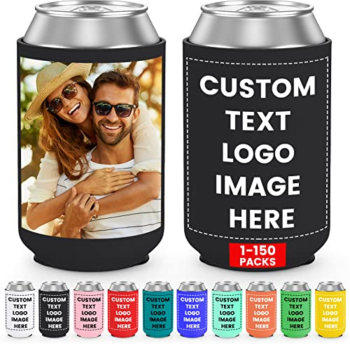 HooAMI Personalised Can Coolers,Black Beer Can Cooler Sleeves Neoprene Drink Holders for Wedding,BBQ,Beach Party,Birthdays(12 * 9.5cm)