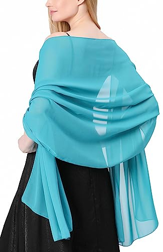 FEOYA Damen Schals und Wraps Seidiger Chiffon-Schal für Hochzeit Braut Brautjungfer Abschlussball Party Organza Stole A-Hellblau