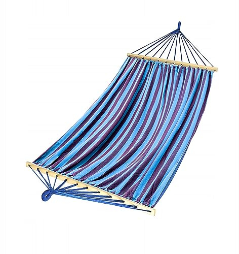 ZOLTA Hängematte 200x80cm mit Querstange 60 cm - Indoor- und Outdoor - Hängeschaukel - Gartenzubehör - Camping Zubehör - Hängender Schaukelstuhl - Häng Hammock für Kinder und Erwachsene - Blau/Rot