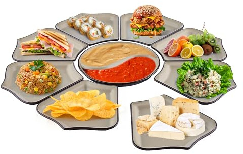 9-Compartment Modular Melamine Serving Platter – Reusable & Dishwasher-Safe Party Tray, Sectional Food Appetiser & Snack Server for Entertaining