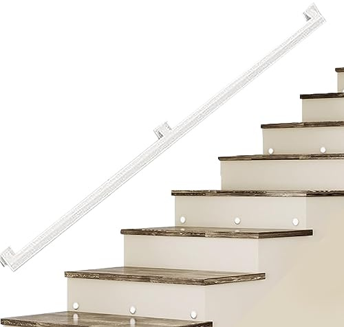 Kit Corrimano Moderno per Scale Industriale in Ferro Zincato Bianco da 30-600 cm per Interni ed Esterni, Supporto per Montaggio a Parete (Size: 2m)