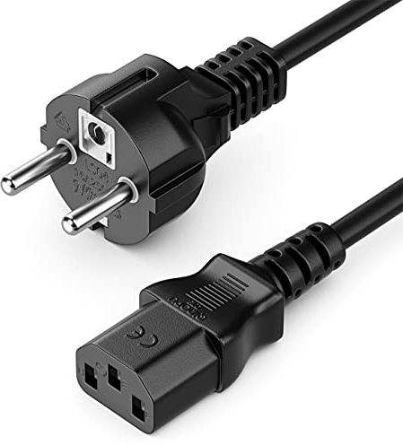 deleyCON 7,5m Kaltgerätekabel Netzkabel Stromkabel Kaltgeräte Strom Kabel Schutzkontakt Stecker Typ F (CEE 7/4) auf Kaltgerätekupplung C13 Buchse PC Computer Monitor Drucker Beamer - Schwarz