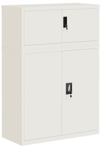 vidaXL Aktenschrank, Büroschrank mit 2 Einlegeböden, Abschließbar Metallschrank Schrank mit Tür, Aufbewahrungsschrank Büromöbel, Weiß Stahl