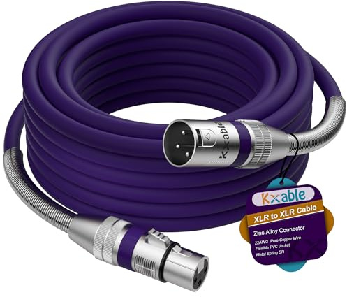 Kxable XLR Microphone Cable 10 FT, XLR Male to Female Balanced Mic Cable, 3-Pin Shielded Speaker Cord, Zinc Alloy Connectors, 22AWG Pure Copper, Metal Spring SR, Recording Studio, Podcast, Purple